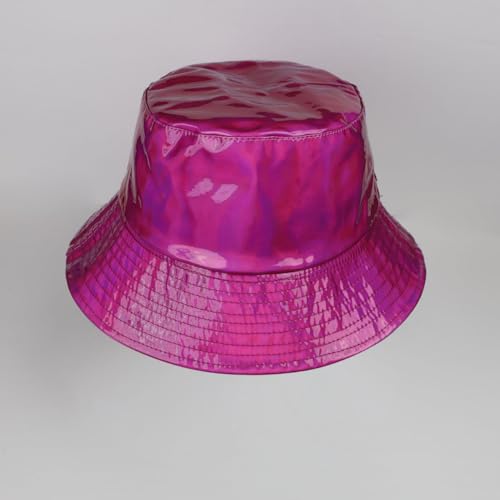 Image of Unisex Black Bucket Hat Waterproof Rain Hat Reversible Shiny Rave Bucket Hat for Concert Festival