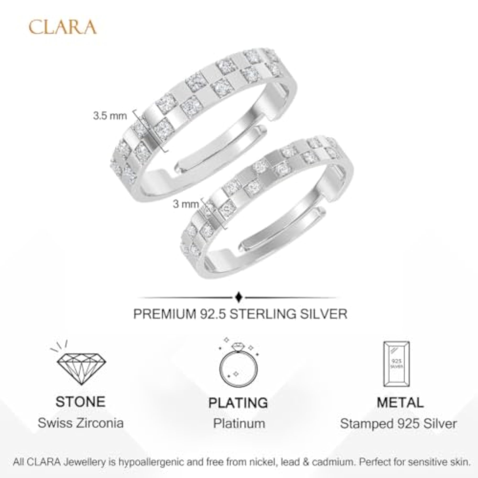 925 Sterling Silver Adjustable Chessboard Couple Ring