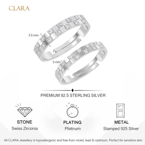 Image of Clara 925 Sterling Silver Adjustable Couple Ring for Men & Women