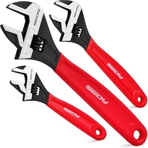 Adjustable Wrench Set Pipe Spanner: 6″ 8″ 10″ Wide Jaw Black Oxide Wrench With Cushion Grip, Laser Marked Metric & SAE Scales, CR-V Steel for Professional