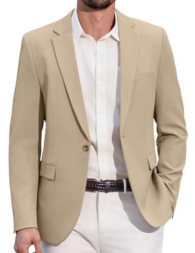COOFANDY Hombres Blazer Sporty Casual Chaqueta 1 Botón Traje Blazer para Hombres Negocios Casual Caqui L