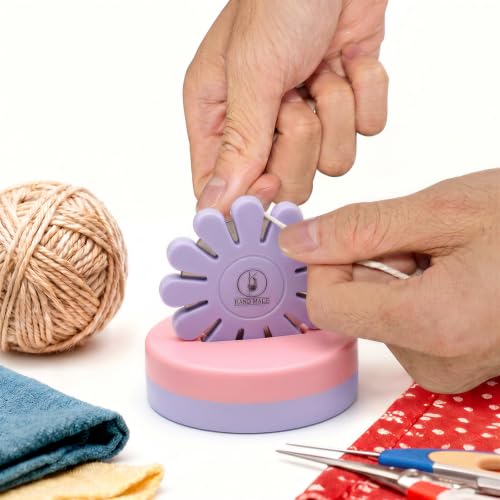 Image of Sizobi Purple Magnetic Pin Holder with Thread Cutter, Blade Saver | Double-Sided Magnetic, 12 Cutting Point, Concealed Blade, Vertical Placement, Multi-functional Storage, Flower-shaped Design