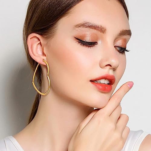 4 Pairs Stainless Steel Heart Earrings Hypoallergenic Big Heart Hoop Earrings Gold Plated Set For Women Men4
