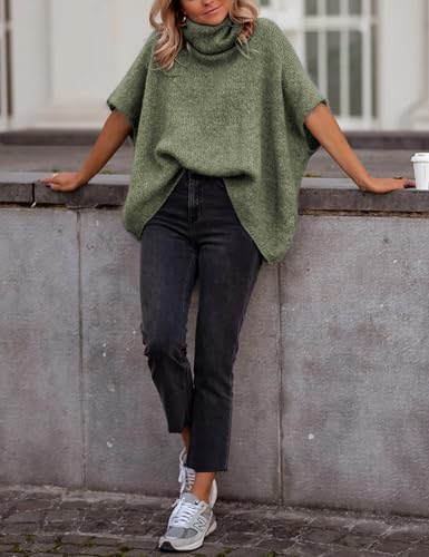 Image of Ynhonra Womens Turtleneck Sweater Oversized Chunky Batwing Sleeve Short Tops | Dolman Pullover
