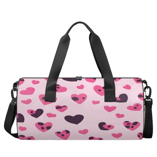 Love Heart Pink Round Barrel Sports Fitness Bag, Travel Luggage Bag, Reusable Handbag, Suitable For Men and Women2