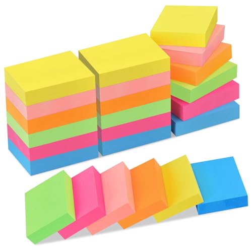 ZCZN 38 x 51 mm Sticky Notes 6 Neon Color Self-Stick Memo Note Pads 100 Sheets/Pad Small Size 24 Pads