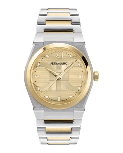 Ferragamo Vega Holiday Capsule Collection Luxury Mens Watch Timepieces with a Two Tone Bracelet and Case Featuring a Gold Dial