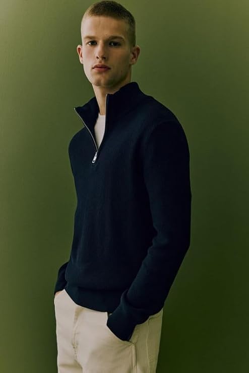 Image of Solid Half Zipper Long Sleeve Winter Wear Pull On Sweatshirt for Mens