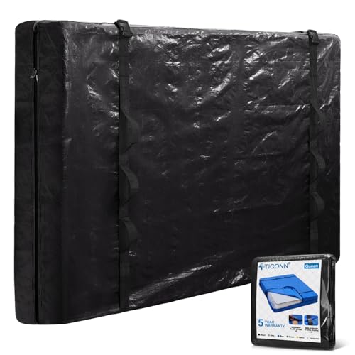 TICONN Mattress Bags for Moving, Heavy Duty Queen Mattress Cover Storage Bag with Full-Around Handle and Adjustable Buckles (Black, Queen) Black Queen