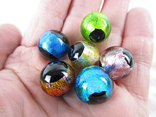 Big Game Toys~6 Constellation 16mm Handmade Art Glass Red Green Blue Black Yellow Marbles Foil