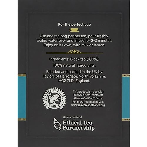 Image of Taylors of Harrogate Afternoon Darjeeling, Black Tea, Individually Wrapped Bags 100 Count (Pack of 1), Delicate, Sweet & Floral, Caffeinated, Enjoy Hot or Iced, 100 Teabags
