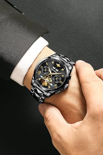 Image of OLEVS Men's Gold Skeleton Watch Automatic Mechanical self Winding Luxury Dress Stainless Steel Waterproof Luminous Wrist Watches