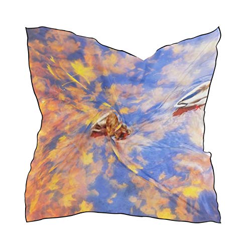 ZANSENG Foulard en soie de polyester doux pour femmes, 23,62"x 23,62" grand carré imprimé deux canards colverts sur l'eau Foulard en soie foncée Cover