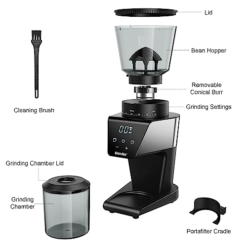 Conical Burr Coffee Grinder,with Touchscreens Digital Timer Display and Portafilter Cradle Electric Adjustable Burr Mill with 30 Precise Grind Setting for 1-12 Cup (BG706+Espresso Dosing) - Image 6