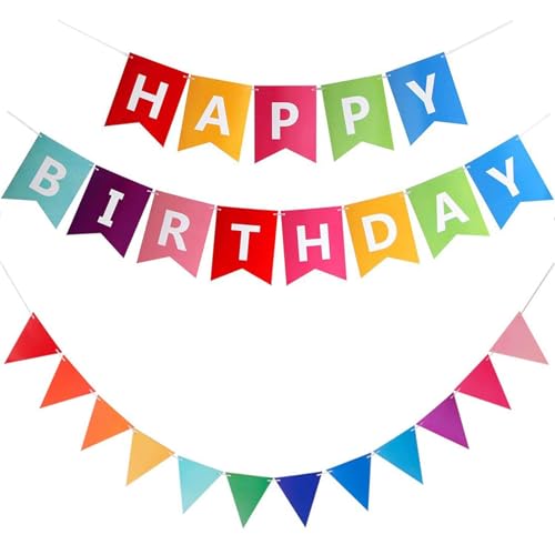 2 Stück Happy Birthday Girlande, Wimpelkette Banner für Geburtstagsparty DIY Dekoration (Bunt)