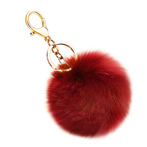 Preisvergleich Produktbild Soleebee Künstliche Kaninchenfell Keychain Flauschigen Ball Pom Pom Schlüsselanhänger Taschen Koffer Rucksäcke Zubehör Charm Auto Schlüsselanhänger Schlüsselring für Frauen Mädchen (Weinrot)