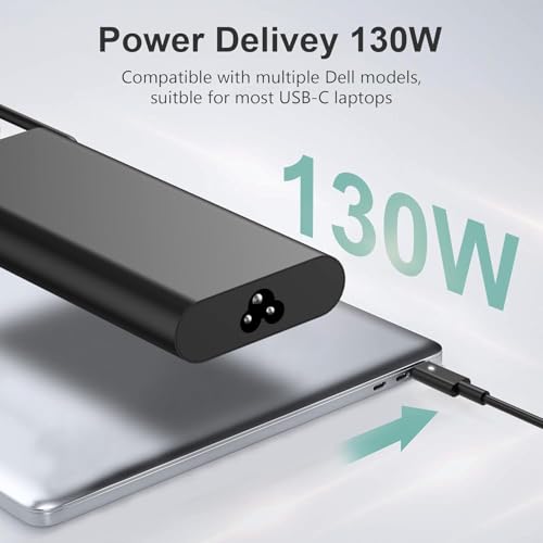 Image of 130W USB C Laptop Charger Compatible with Dell Precision 5570 5560 5550 5530 5760 5750 3560 Latitude 7410 7310 7210 9410 9510 5420 5520 5510 XPS 15 17 2in1 9575 9500 9700 Power Cord (DE 130W Type-C)