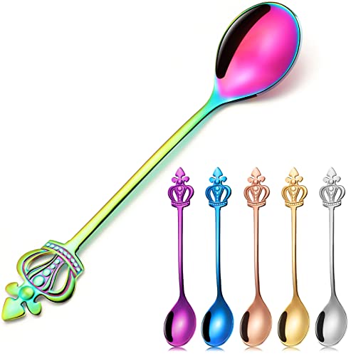 6 Stück Weihnachten Edelstahl Kaffeelöffel Espressolöffel Spülmaschinenfest Zucker Rührlöffel Poliert Teelöffel Dessertlöffel mit Krone Muster für Suppe Getränke Vorspeise Heim Kaffeebar Cover