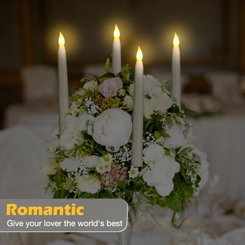 Image of Tuanse 24 Pack 24 Pack Flameless Flicker Taper Candles Bulk with Remote and Timer, Battery Operated LED Warm White Taper Candles Light for Home Wedding Decoration Gifts (Beige,8 Inch)