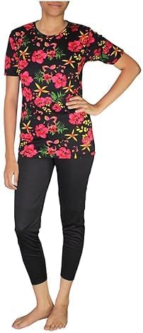 SoftSwiss (M to 3XL 2 Piece Swimming Dress for Women with Pads | T Shirt + Slacks I Swimwear | Swimming Suit I Random Print