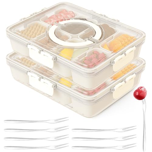 Image of Dunruz Snackle Box Container,Portable Snack Box 8 Compartment Divided Serving Tray with Lid,Clear Storage Organizer for Fruit Candy Nuts Veggie-Perfect for Road Travel Party (2 Pack-Dishwasher Safe)