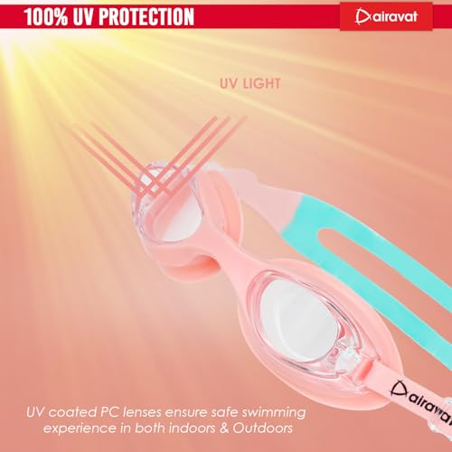 Image of AIRAVAT Hydro 1027 Swimming Goggles, Adjustable Pool Goggles For Adult, Youth, Boys & Girls, Optic Quality Poly carbonate Lenses, 100% UV Protection Anti-fog Coated, Ultra Durable (Pink)