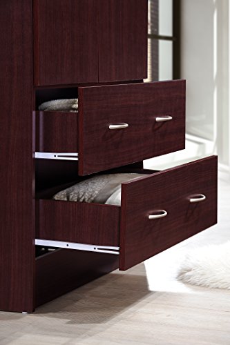 Hodedah Two Door Wardrobe, with Two Drawers, and Hanging Rod, Mahogany