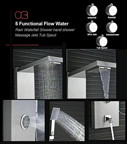 Columna de Ducha Panel de Acero Inoxidable LED sistema de ducha mezcladora con boquillas de masaje y cascada Acabado cepillado miniatura 5
