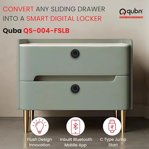 Image of Quba QS-004-FSLB Smart Furniture Lock (Jet Black)-Fingerprint & Samrt APPL Unlock-Biometric-Lock for Sliding Cabinet, Wardrobes-Office Sliding Panels & Cabinets, Home Almirah-2 Year Warranty