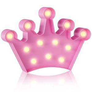 YiaMia Crown Pink Room Decor – Princess Decor for Girls Room, Battery Powered Night Light