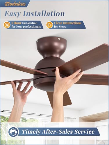 Image of Fanbulous 42 Inch Brown Ceiling Fan no Light, Flush Mount Low Profile