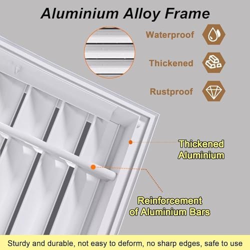 Air Vent Cover - 22x22 in White Aluminium Alloy, Two-Way Ventilation Register for Wall or Ceiling, Durable HVAC Register Grille, Modern Home Airflow Solution
