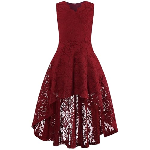 Girls Floral Lace Dress Easter Bridesmaid Vintage Formal Cocktail Party Swallowtail Swing Dresses 7-14 Years