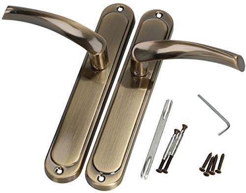 KOTARBAU® Juego de manillas para puerta, Manilla de puerta, Manijas de puerta de placa larga, 2 Manetas, Manillas para puerta interior y exterior, Picaportes acabado cuero, Kit de montaje