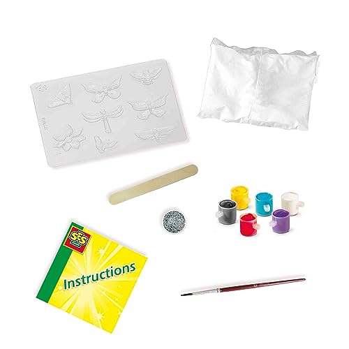 SES Creative | Gipsmodellierset Glitzerschmetterlinge | Große Form + Farbe und Glitzer | Gips schnell trocknend | Kreative Aktivität für Kinder | Leicht zu reinigen | Geschenkidee Ab 5 Jahren