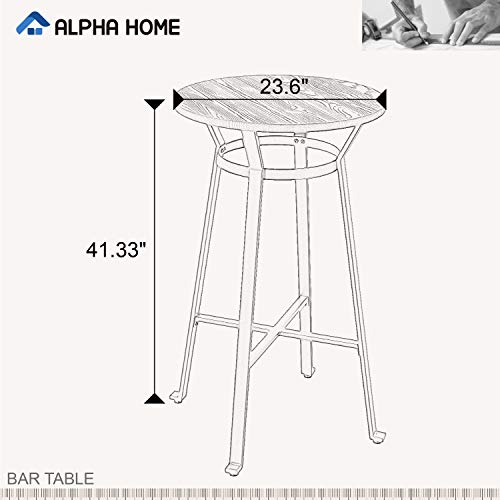 Alpha Home Bar Table Round Wood Top Sturdy Metal Frame Pub Bar Height Table For Bistro,Black #TOP1