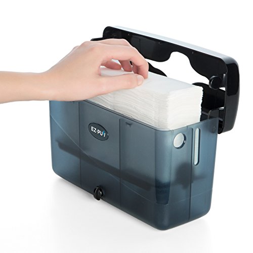 Image of EZbrnd Countertop SLIMFOLD Hand Towel Dispenser for Kitchen /Bathroom /Office /RV /Airbnb, Guest Towel Holder, Pearl Black
