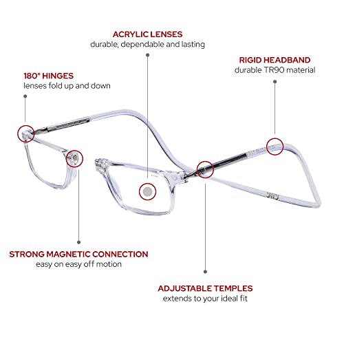 Clic Magnetic Reading Glasses, Computer Readers, Replaceable Lens, Adjustable Temples, Executive, (M-Xl, Clear, 2.50 Magnification) #TOP2