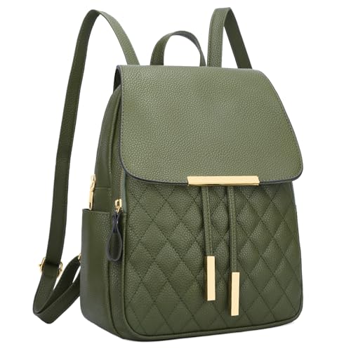 Image of KKXIU Quilted Trendy Leather Backpack Purse for Women and Ladies Shoulder Travel Daypacks Bags (Olive)
