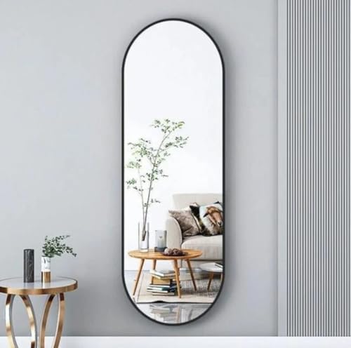 Image of Wall Mirror Semi Oval Shape, Glass, 9x18 Inch, No Drill Required, for Bathroom, Bedroom, Decorative
