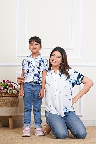 Image of Maaesa Women & Girls Mother Daughter Matching Top Combo || Rayon Printed Tops || Full Sleeve || Casual Wear || Family Twinning Outfit