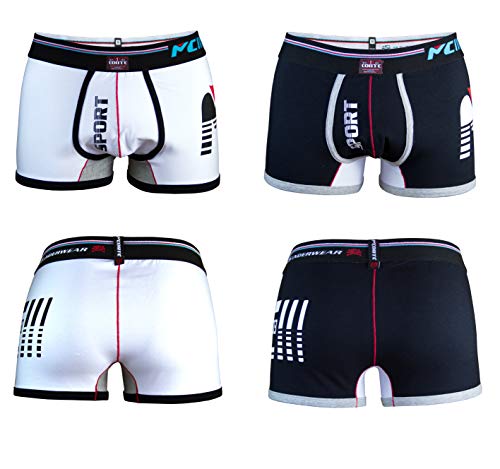 M.Conte Herren Boxershorts (2er Pack) Men Retroshorts für Herren Trunks Shorts Unterwäsche Underwear Special Edition Mehrpack S M L XL XXL (Weiss Schwarz, M)