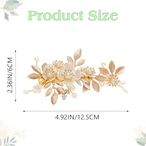 Pinza para cabello con flores y perlas dorada miniatura 4