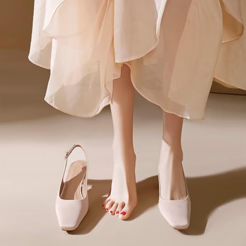Hee grand Womens Slingback Closed Square Toe Chunky Heels Comfort Office Lady Pumps Elegant Satin Dress Shoes Sandals4