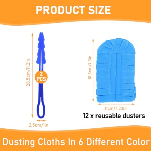 Image of 14 PCS 360 Fleece Duster Refills with 2 Handle for Swiffer, Reusable Duster Refills Heavy Duty Compatible with Swiffer Hand Duster (12 Pack-Mixed Color)