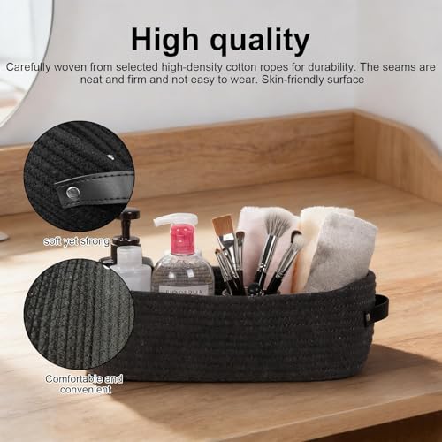 LWLWA 2 Stück Aufbewahrungskorb Geflochten Schwarz, Baumwollseil Körbe Aufbewahrung, 33 x 15 x 10 cm Multifunktional Aufbewahrungskorb Badezimmer, für Badezimmer, Schlafzimmer, Wohnzimmer