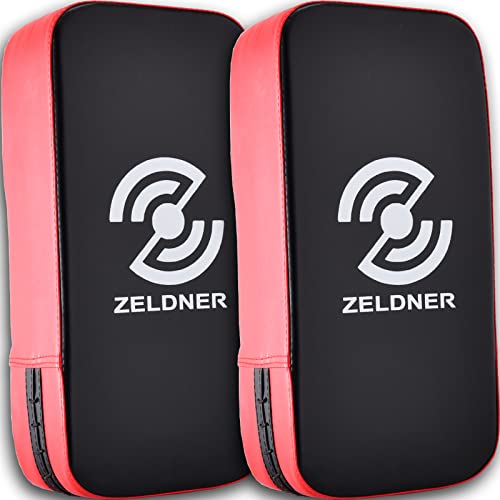 ZELDNER キックミット 空手 キックボクシング ミット パンチミット 2個セット 超軽量 本格 格闘技 ボクシング 練習 打撃 ジム トレーニング ストレス解消 極真 (レッド)