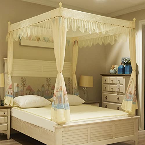 Tente de lit Princesse pour filles et enfants avec grand rideau de lit à baldaquin jaune 2m
