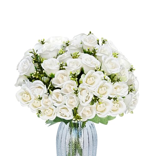 TurelinnG 3 Bündel mit Künstlichen Blumen, Künstliche Rosenstrauß enthält 45 Blütenköpfe,Kunstblumen wie echt Geeignet für Hochzeiten, Wohnzimmer und Tischdekorationen, Weiß