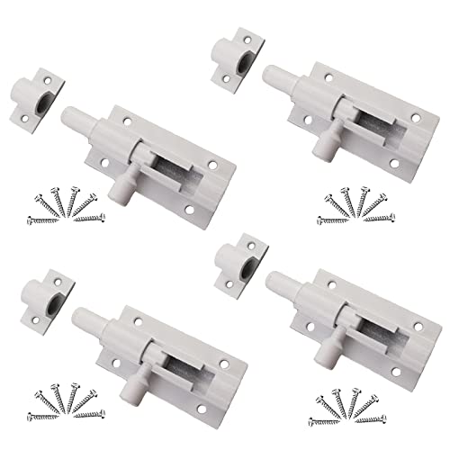 WiDream 4 Pcs Verrou de Porte à Boulon Coulissant, Loquet de Porte en Alliage D'aluminium, Loquet de Porte Blanc, Loquet Coulissant avec Vis, pour Portail de Jardin, Cabanon, Toilettes